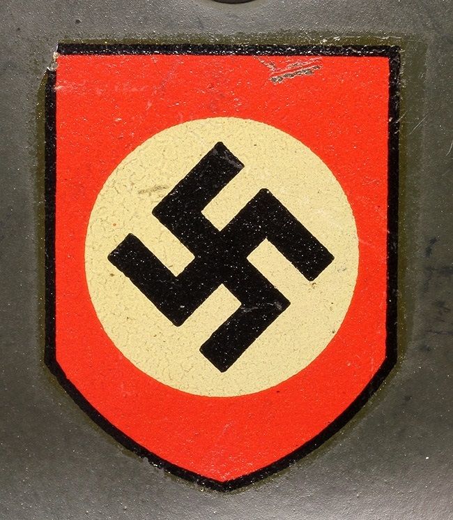 Party shield on an M35 Quist SS DD. Virtually identical to the party shields on Polizei helmets.